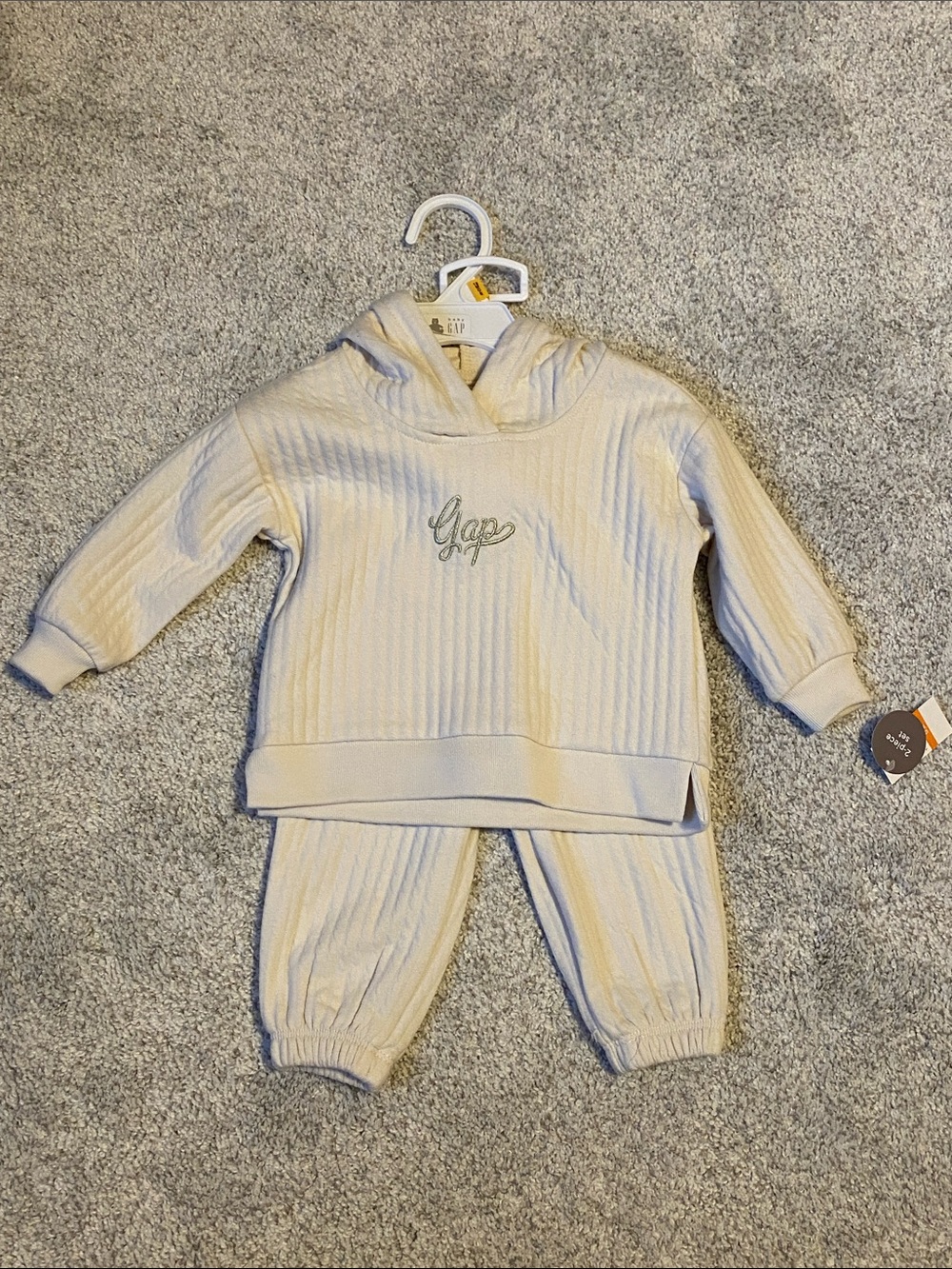 Baby GAP Cream Ribbed Hoodie & Jogger Set - Neutral Cozy Two-Piece baby 12 month